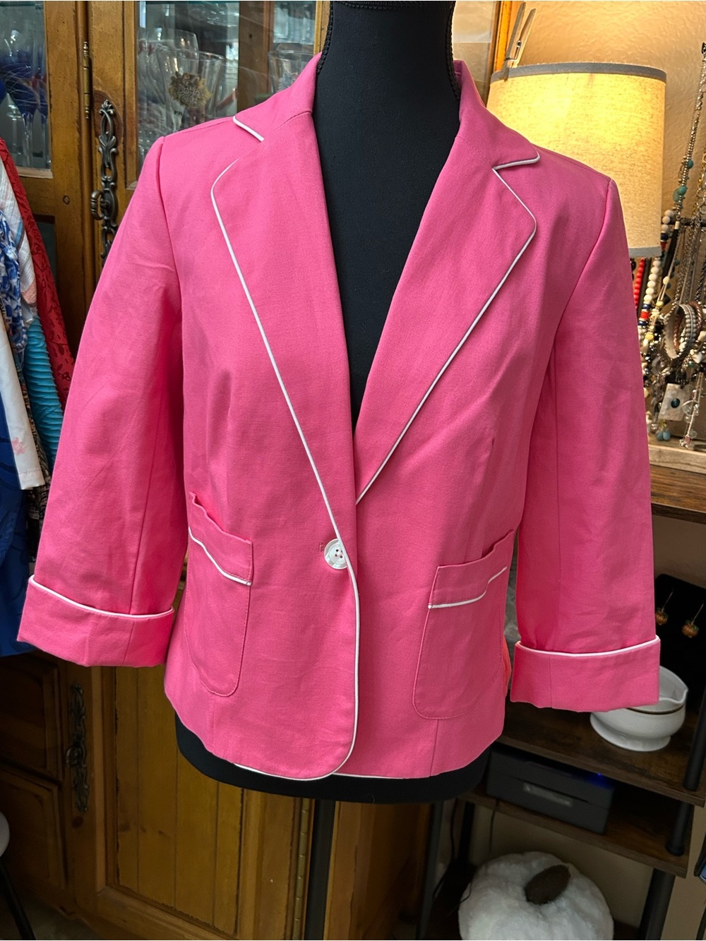 Isaac Mizrahi for Target Y2K Hot Pink Piped Blazer Jacket Size M